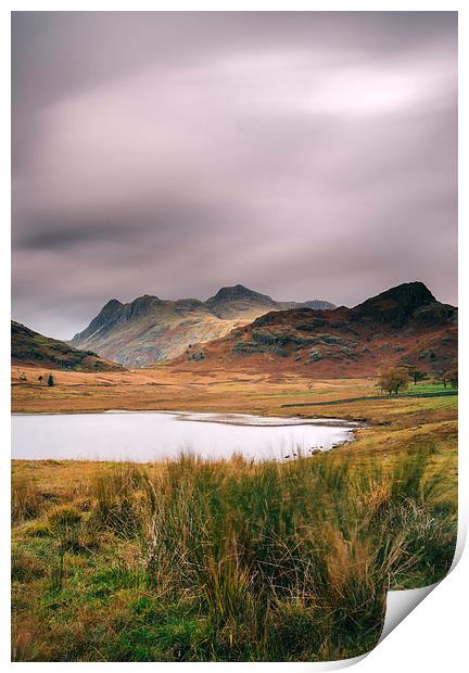 Clouds over Blea Tarn with Langdale Pikes beyond. Print by Liam Grant