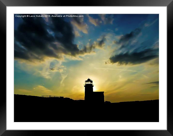 Sunset behind the lighthouse Framed Mounted Print by Laco Hubaty