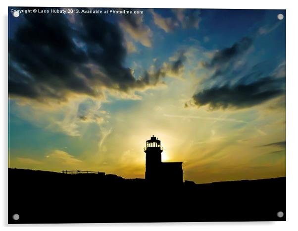 Sunset behind the lighthouse Acrylic by Laco Hubaty