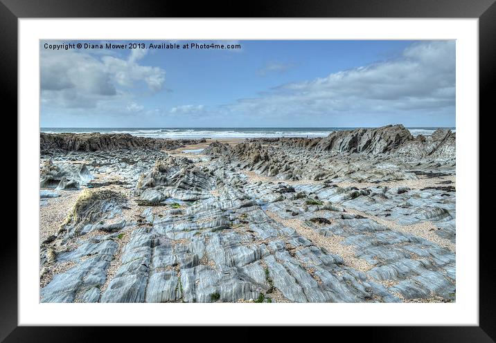 Woolacombe beach Rocks Devon Framed Mounted Print by Diana Mower