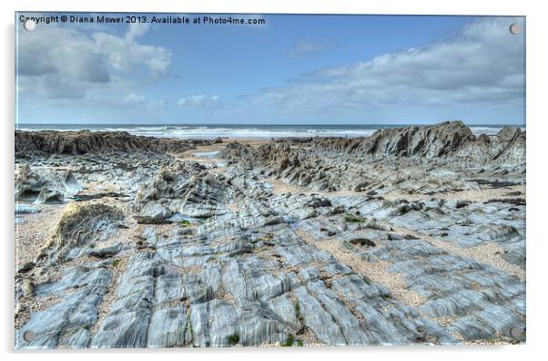 Woolacombe beach Rocks Devon Acrylic by Diana Mower