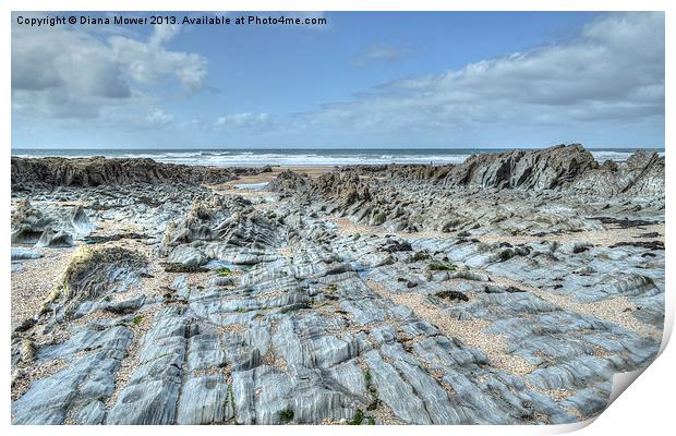 Woolacombe beach Rocks Devon Print by Diana Mower