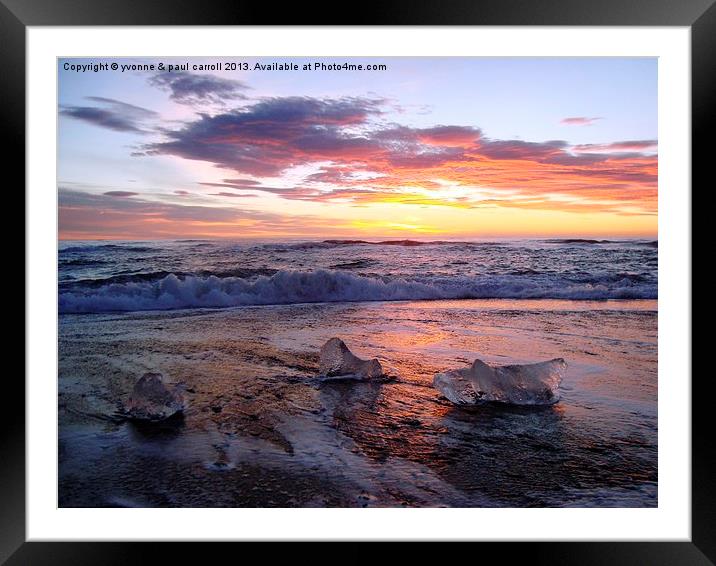 3 icebergs at sunrise Framed Mounted Print by yvonne & paul carroll