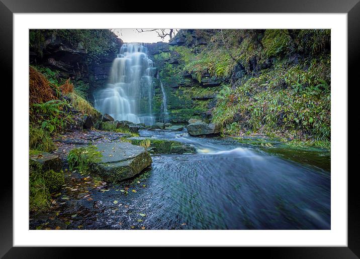 Black Clough Waterfall Framed Mounted Print by Angie Morton