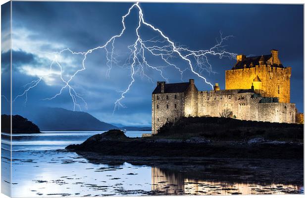 Lightning over Eilean Donan Castle Canvas Print by Keith Thorburn EFIAP/b