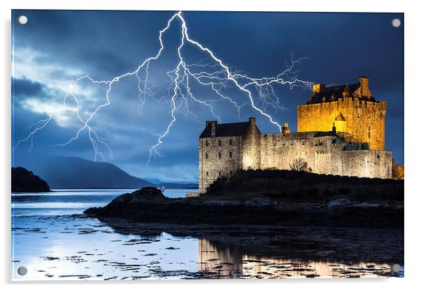 Lightning over Eilean Donan Castle Acrylic by Keith Thorburn EFIAP/b