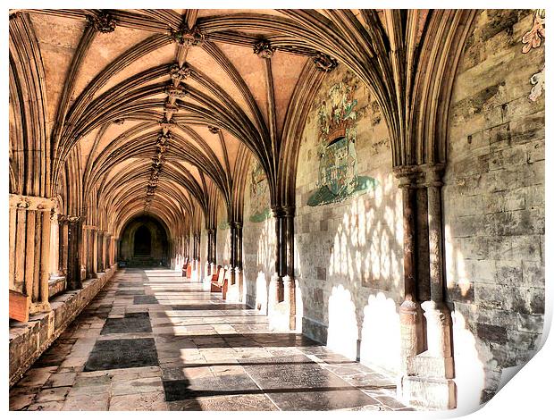 The Cloisters of Northwich Cathedral. Print by Lilian Marshall