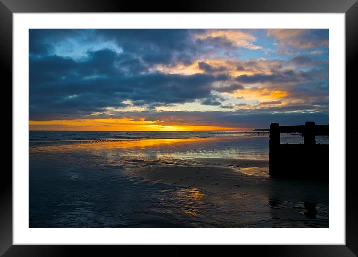 November coastal sunset Framed Mounted Print by steve akerman