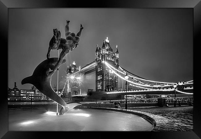 Tower Bridge and Dolphin - mono Framed Print by Ian Hufton