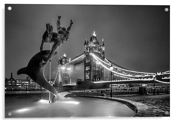 Tower Bridge and Dolphin - mono Acrylic by Ian Hufton