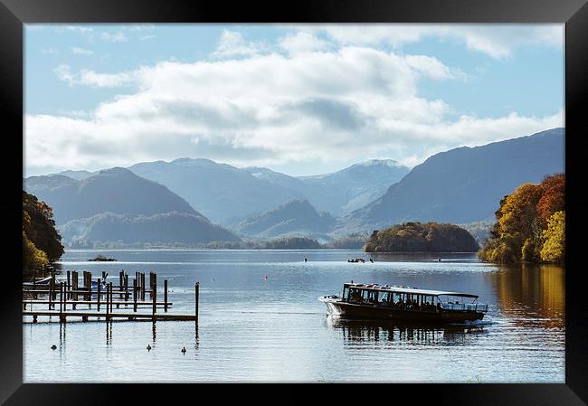 Tour boat launching from Keswick end of Derwent Wa Framed Print by Liam Grant