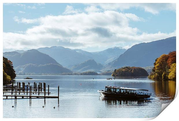 Tour boat launching from Keswick end of Derwent Wa Print by Liam Grant