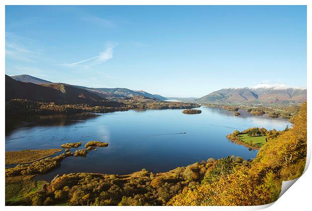 View over Derwent Water to Keswick. Print by Liam Grant