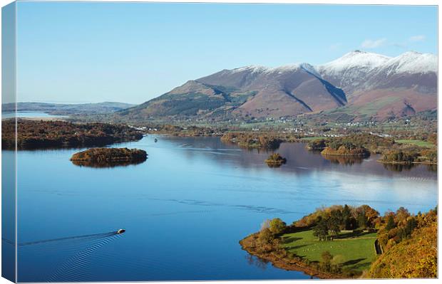 View from over Derwent Water to Keswick and Skidda Canvas Print by Liam Grant