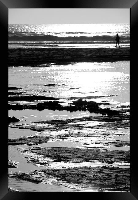 black and white beach Framed Print by Helen Cooke