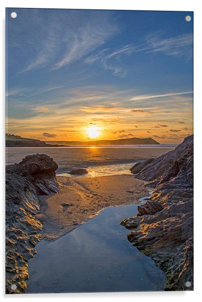 Polzeath Sunset Acrylic by Chris Thaxter