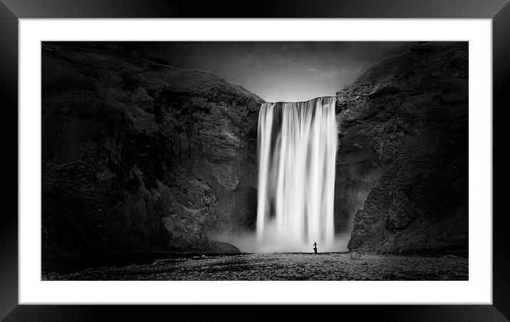 Skogafoss Mono Framed Mounted Print by Dave Wragg