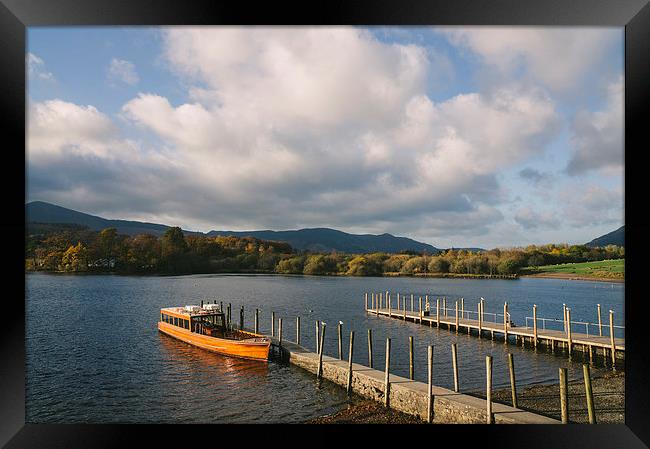 Tour boat moored at Keswick end of Derwent Water. Framed Print by Liam Grant