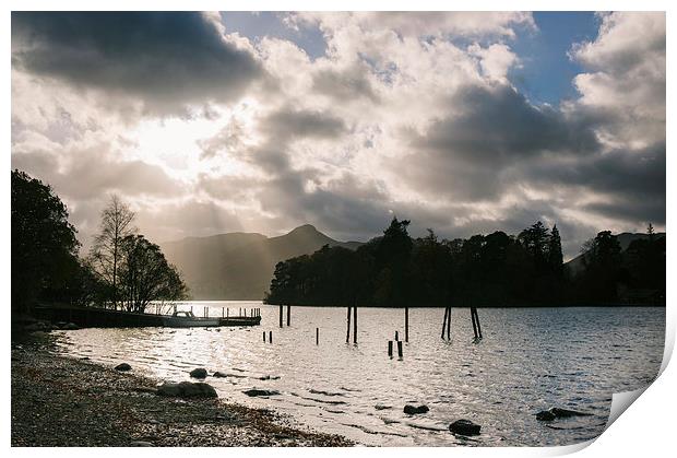 View over Derwent Water with Cat Bells and Derwent Print by Liam Grant