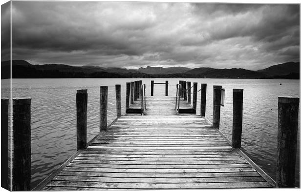 Jetty on Lake Windermere with Langdale Pikes beyon Canvas Print by Liam Grant