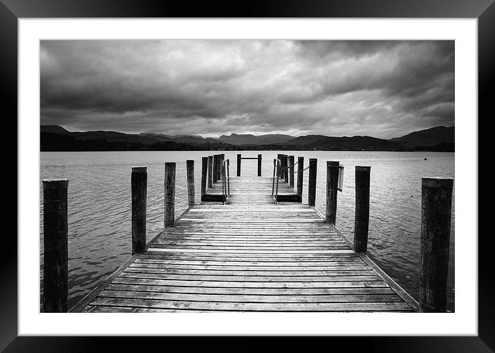 Jetty on Lake Windermere with Langdale Pikes beyon Framed Mounted Print by Liam Grant