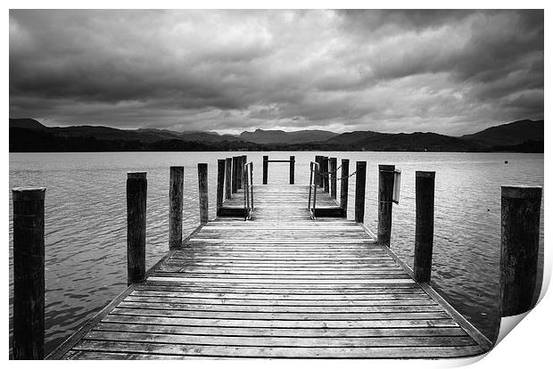 Jetty on Lake Windermere with Langdale Pikes beyon Print by Liam Grant
