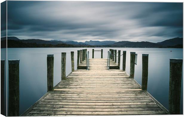 Jetty on Lake Windermere with Langdale Pikes beyon Canvas Print by Liam Grant