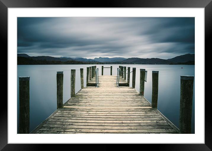 Jetty on Lake Windermere with Langdale Pikes beyon Framed Mounted Print by Liam Grant