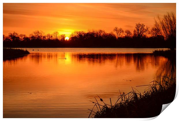 Sunrise over the lake Print by Keith Douglas