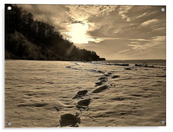 A winters shore walk. Acrylic by Jeffrey Evans