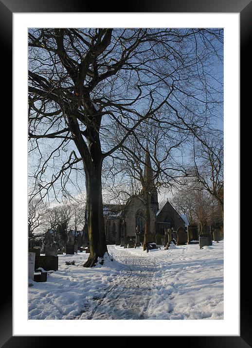 Friezland Church with snow Framed Mounted Print by JEAN FITZHUGH