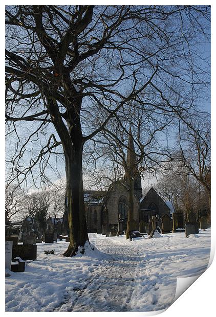 Friezland Church with snow Print by JEAN FITZHUGH