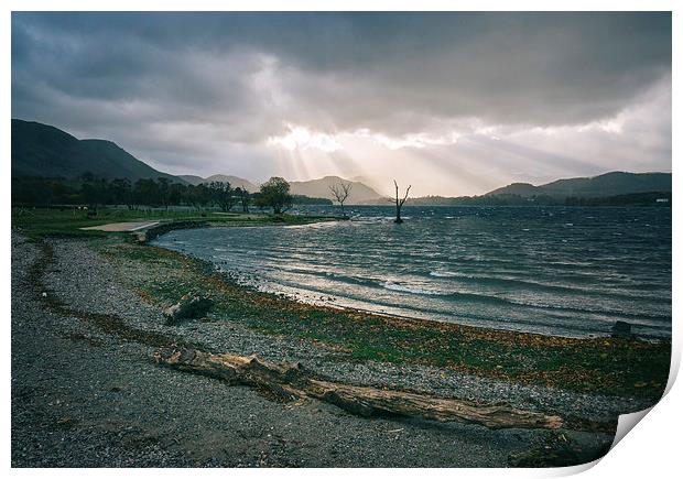 Evening light, wind and waves on Ullswater near Po Print by Liam Grant