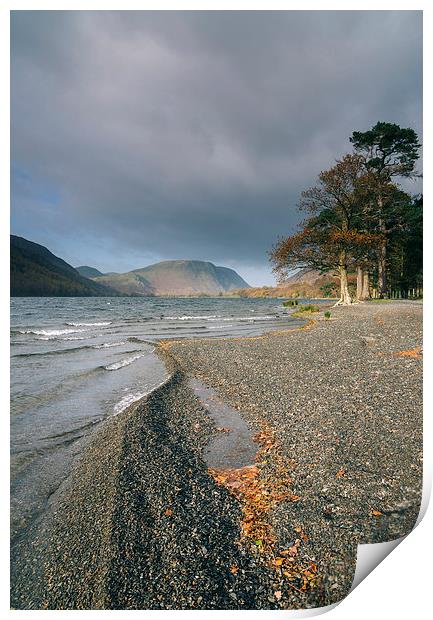 Sunlight on the shore of Buttermere. Print by Liam Grant