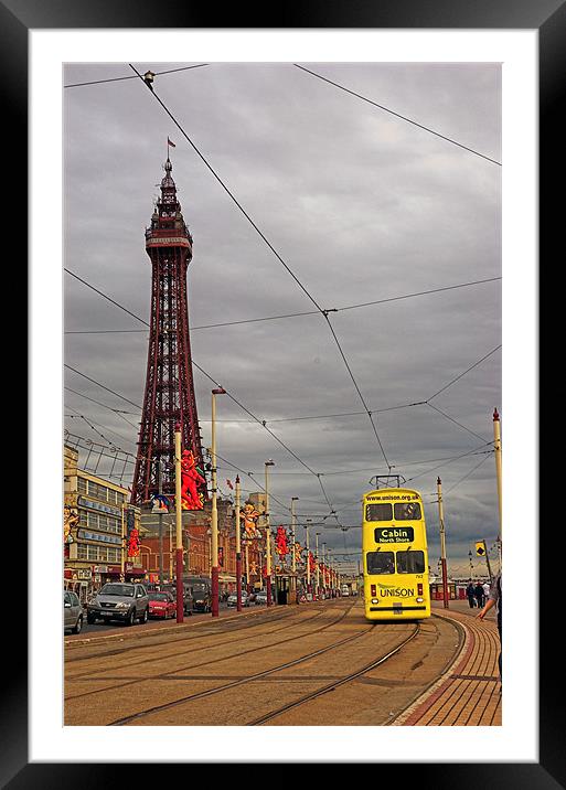 Blackpool tower and tram Framed Mounted Print by JEAN FITZHUGH