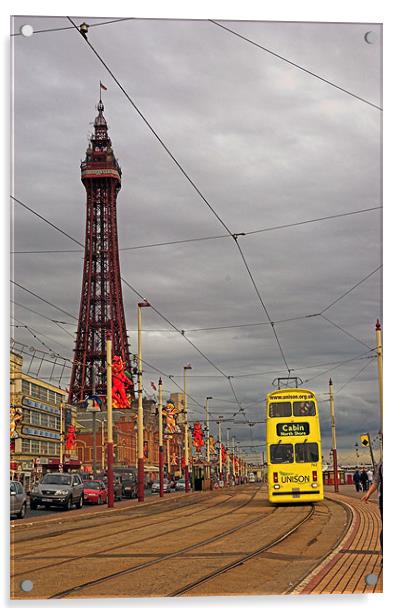 Blackpool tower and tram Acrylic by JEAN FITZHUGH