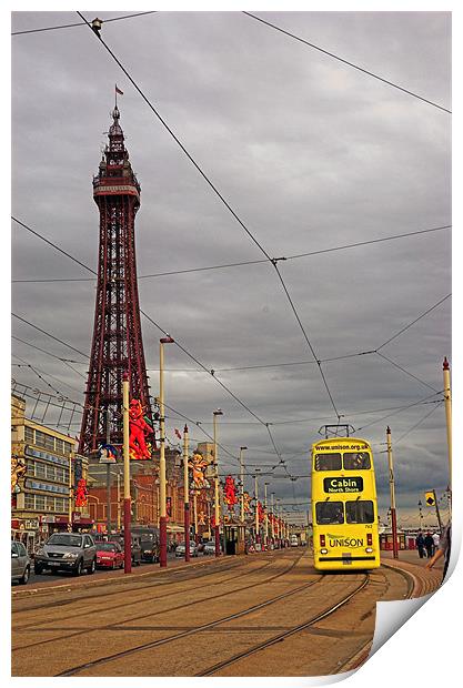 Blackpool tower and tram Print by JEAN FITZHUGH