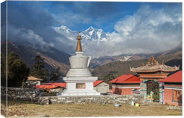 View to Everest and Tengboche Monastry Canvas Print by Gail Johnson