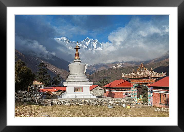 View to Everest and Tengboche Monastry Framed Mounted Print by Gail Johnson