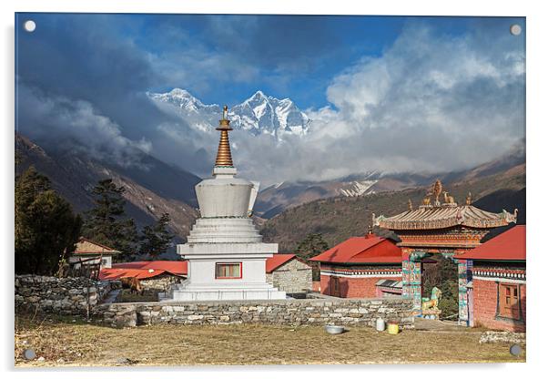 View to Everest and Tengboche Monastry Acrylic by Gail Johnson