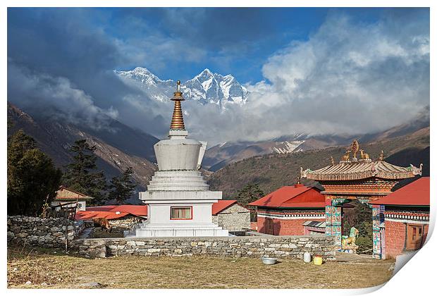 View to Everest and Tengboche Monastry Print by Gail Johnson