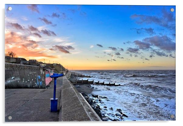 Sheringham sea front at sunset Acrylic by Gary Pearson