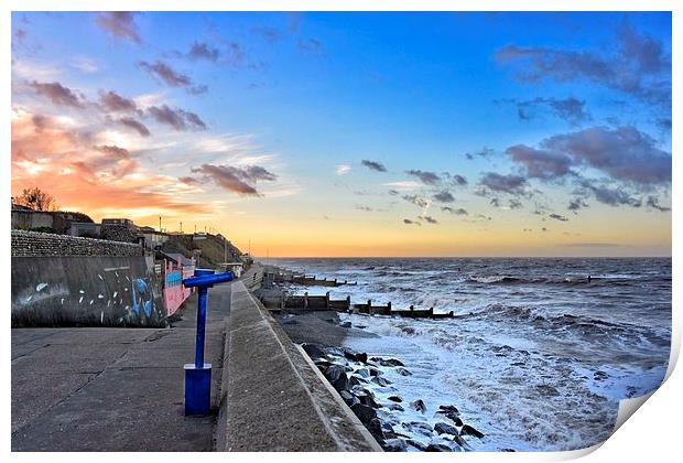 Sheringham sea front at sunset Print by Gary Pearson