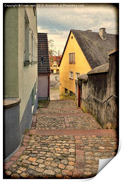 A small narrow street in Breisach, Grunge effect. Print by Frank Irwin