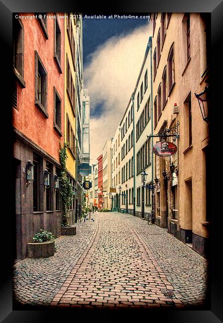 A small street in Cologne, Germany, grunge effect Framed Print by Frank Irwin