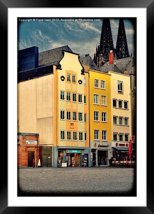 A Road in Cologne, by the Cathedral, Grunge effect Framed Mounted Print by Frank Irwin