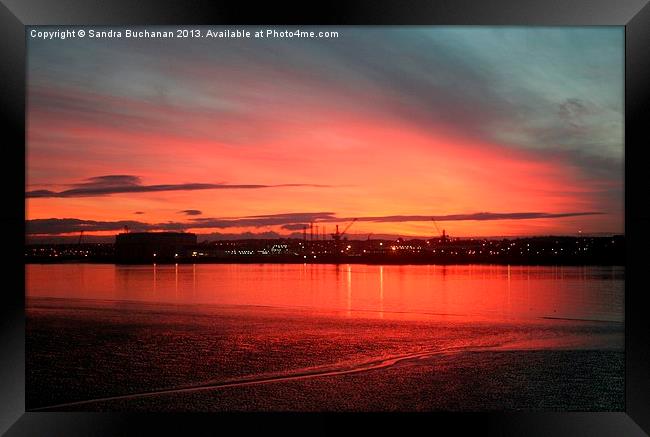 Sunset Over The River Mersey Framed Print by Sandra Buchanan