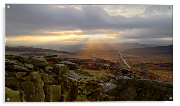 Burbage Rocks Sunset Acrylic by Darren Galpin