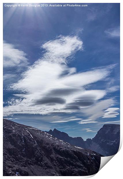 Lenticular clouds and sunrays Print by Keith Douglas