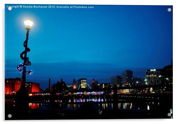 Albert Dock At Night Acrylic by Sandra Buchanan